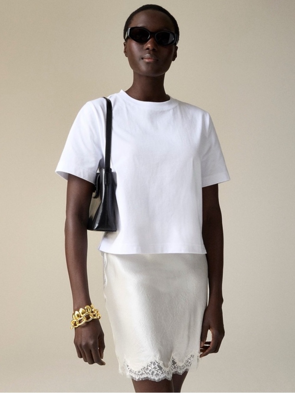 J Crew Relaxed Premium Weight Cropped T-Shirt White XXS Oversized CA839